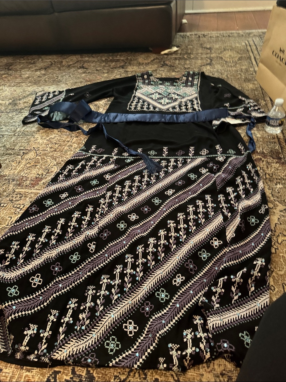 Black Embroidered hand stitched thoub/abaya